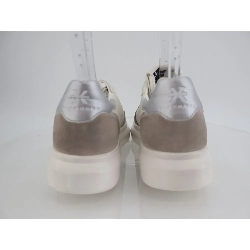 John Richmond Low Top Distressed Sneaker Size 41 10.5 White Tan Leather Lace Up